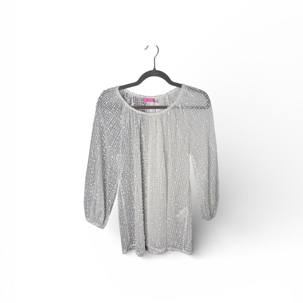 Isaac Mizrahi White Sheer Sparkle Long Sleeve Blouse Size 10